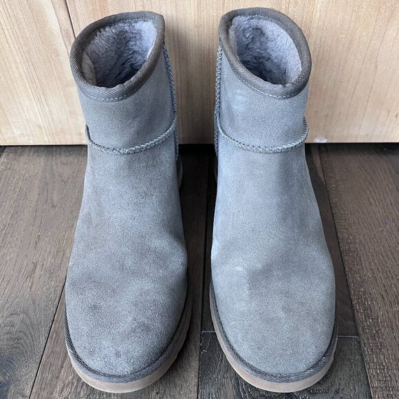 UGG Classic Femme Mini Wedge Boots Slate Gray Suede Size 9.5 Hidden Heel - Picture 4 of 6